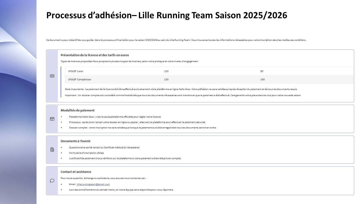 DeuxiÚme page processus d'adhésion au Lille Running Team DeuxiÚme page processus d'adhésion au Lille Running Team